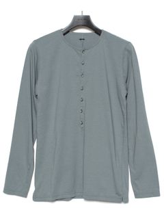 【予約品 9月27日(日) 締切】30/-ナチュラルソフト天竺 ロングスリーブ ヘンリーネック Tシャツ / SAND GREEN