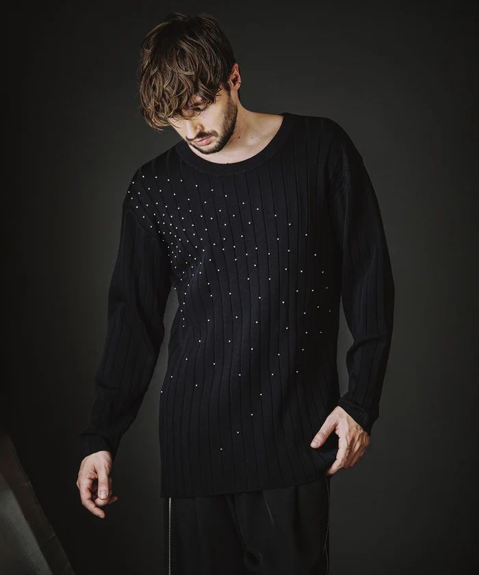 スタッズニットプルオーバー BLACK【NO ID.】