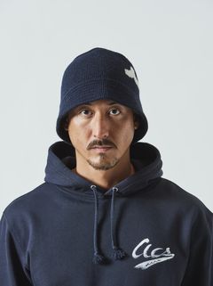 (予約品)  muta WAVE Logo Knit Bucket Hat / バケットキャップ / ネイビー・ホワイト 【Acanthus×muta】 10月上旬頃入荷予定