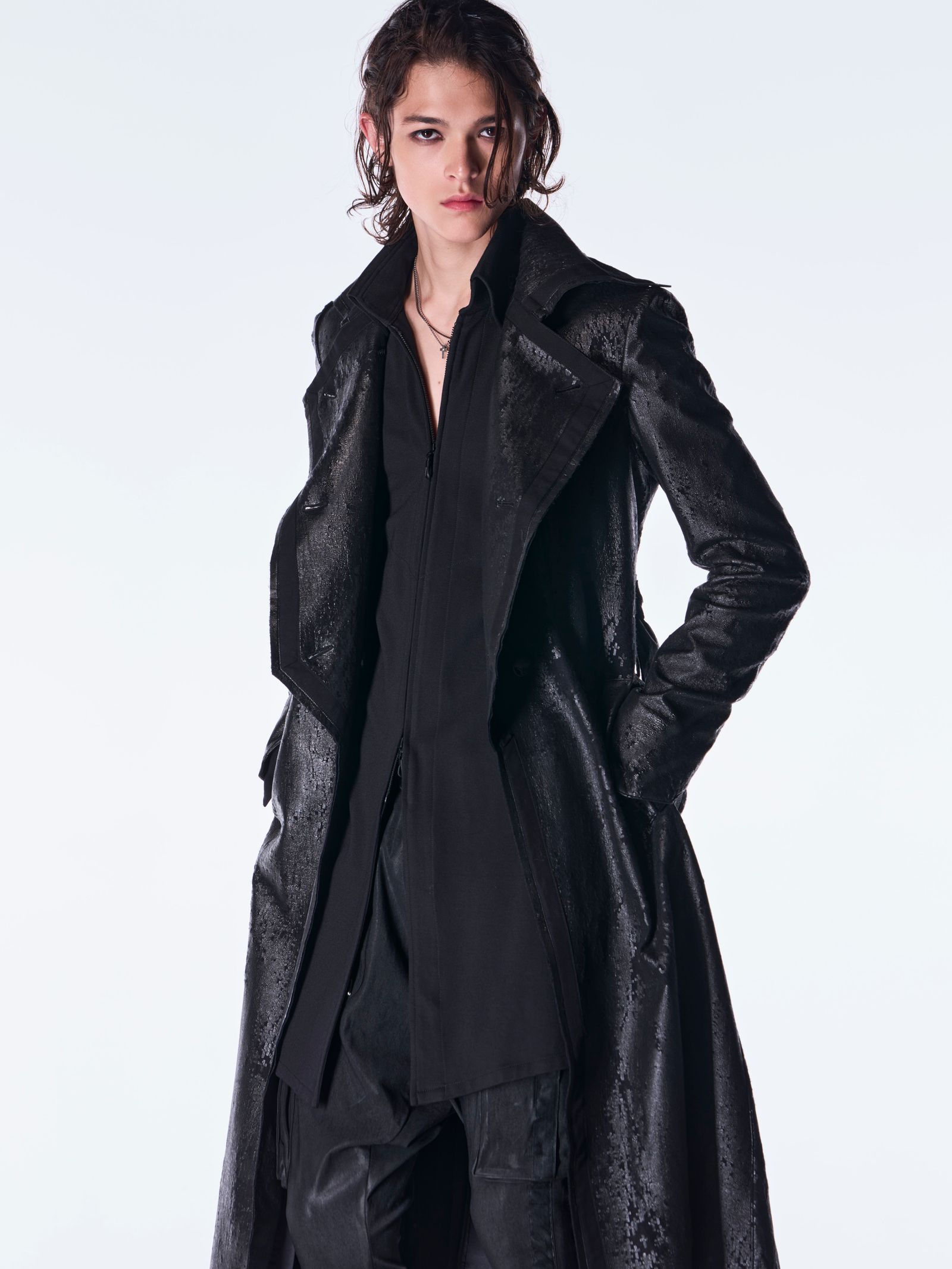 【予約品 6月29日(月) 締切】Cross Dot Fleece Long Napoleon Coat / ロング ナポレオンコート / ブラック