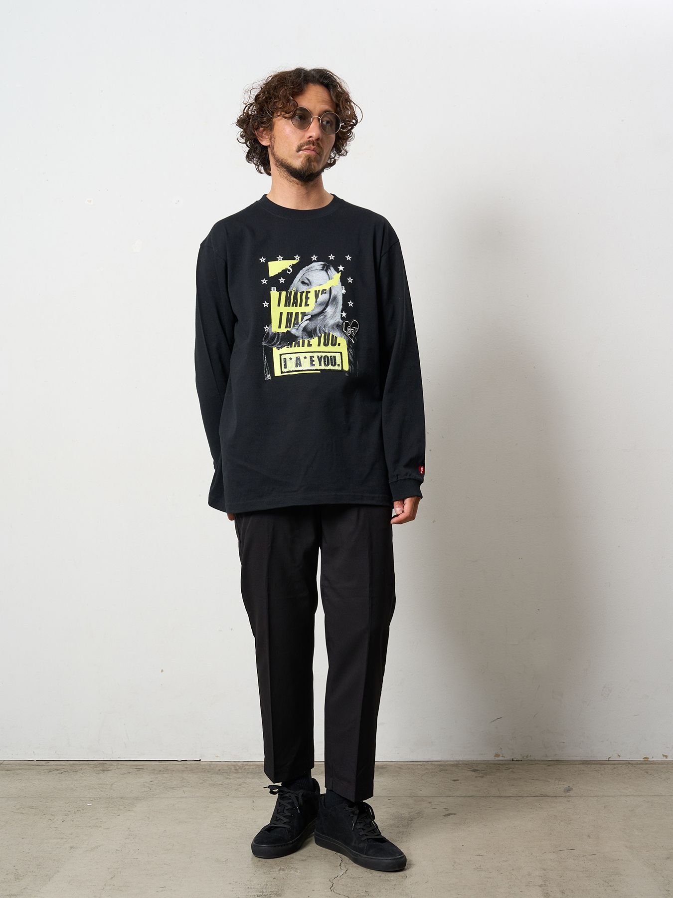 【予約品 5月8日(木) AM10時 締切】 5.6ozコットン天竺 I HATE YOU シークインLS Tシャツ / ブラック