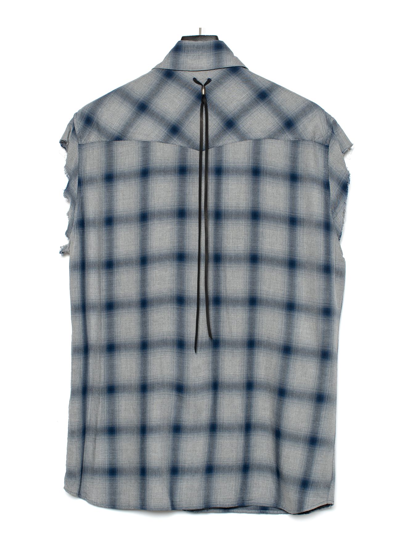【予約品 9月27日(日) 締切】レーヨン ツイル オンブレーチェック カットオフ シャツ / BLUE