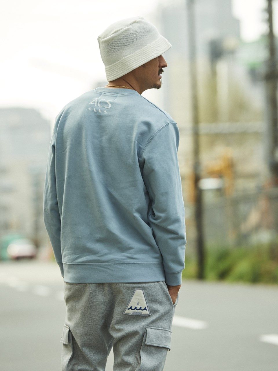 (予約品)  Trimming Pocket L/S Tee / Tシャツ / サックス 【Acanthus×muta】 8月下旬頃入荷予定