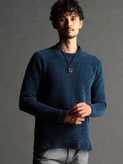 ダブルフェイスモールモックネックニット  / ブルー 【NICOLE CLUB FOR MEN】