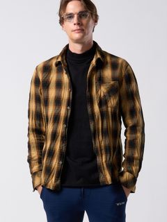 【予約品】muta × wjk collection：twist wrinkle check shirt / シワ加工チェックシャツ / イエローチェック
