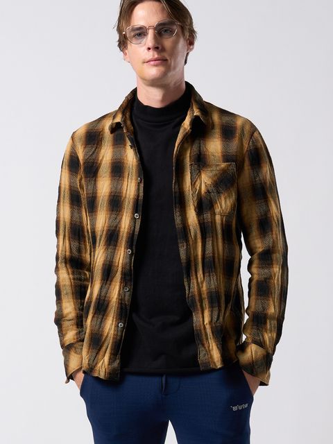 【予約品】muta × wjk collection：twist wrinkle check shirt / シワ加工チェックシャツ / イエローチェック