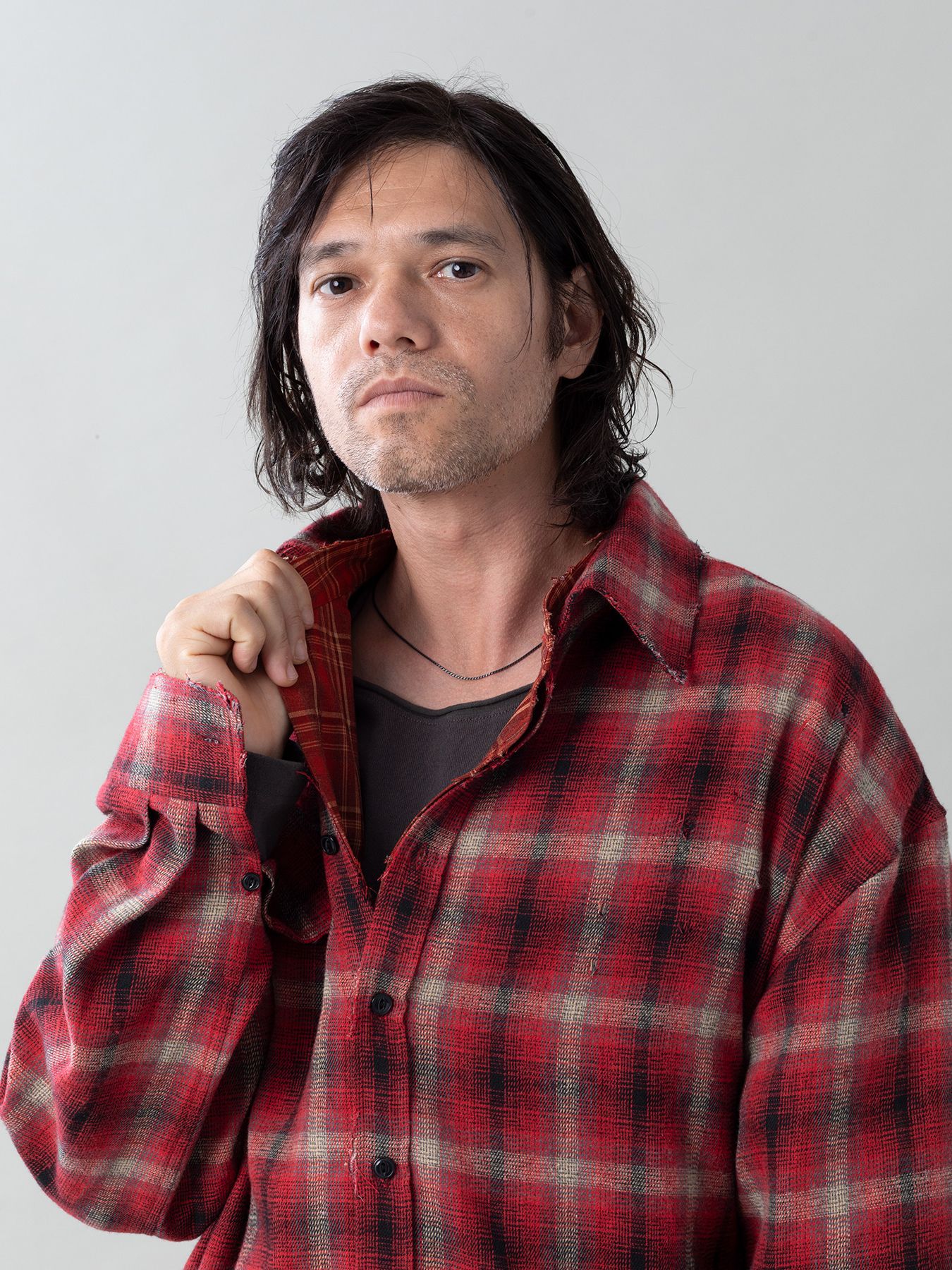 【予約品 5月27日(水) 締切】DOUBLE-SHIRTS damage / ダメージ加工 レイヤードシャツ / レッド系