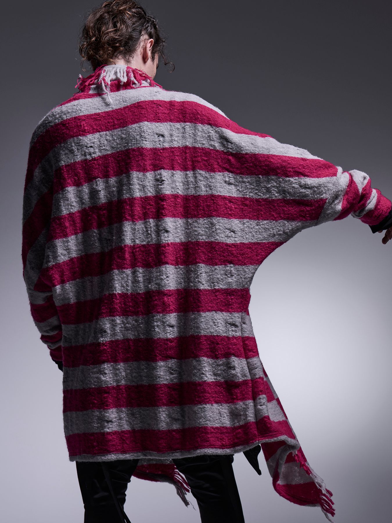 【予約品 7月13日(日) 締切】Dolman Fringe Cardigan / ドルマンフリンジカーディガン / ピンク&グレー