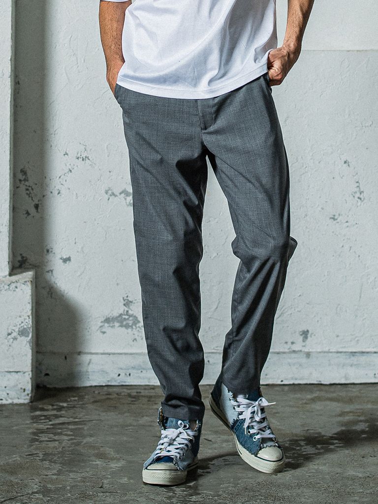 PAT WIDE EASY PANTS / ウオッシャブルトロピカルウール イージーパンツ / ライトグレー