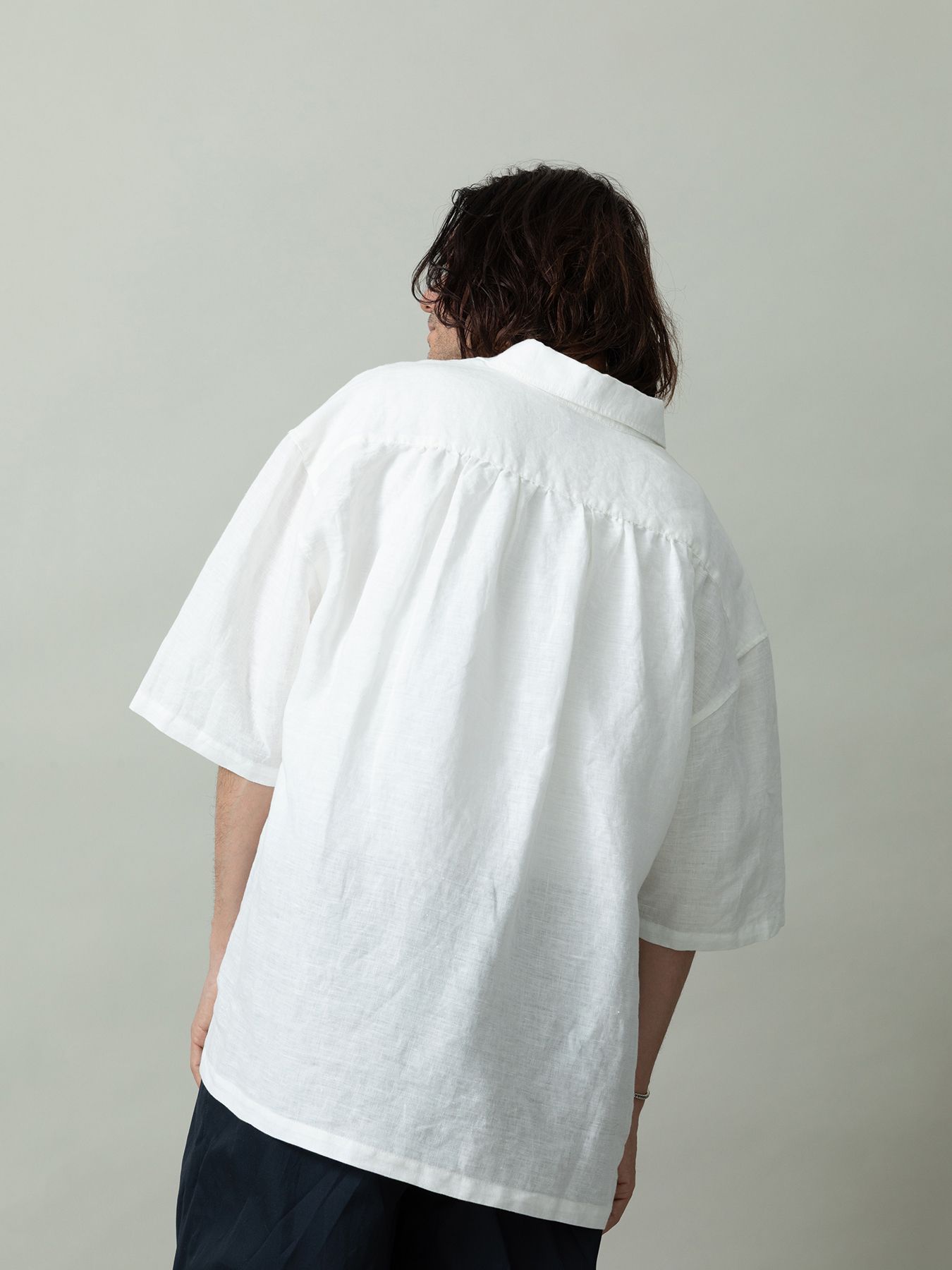 【予約品 2月1日(日) 締切】GATHERLINEN SHIRTS S/S / リネン 半袖シャツ / ホワイト