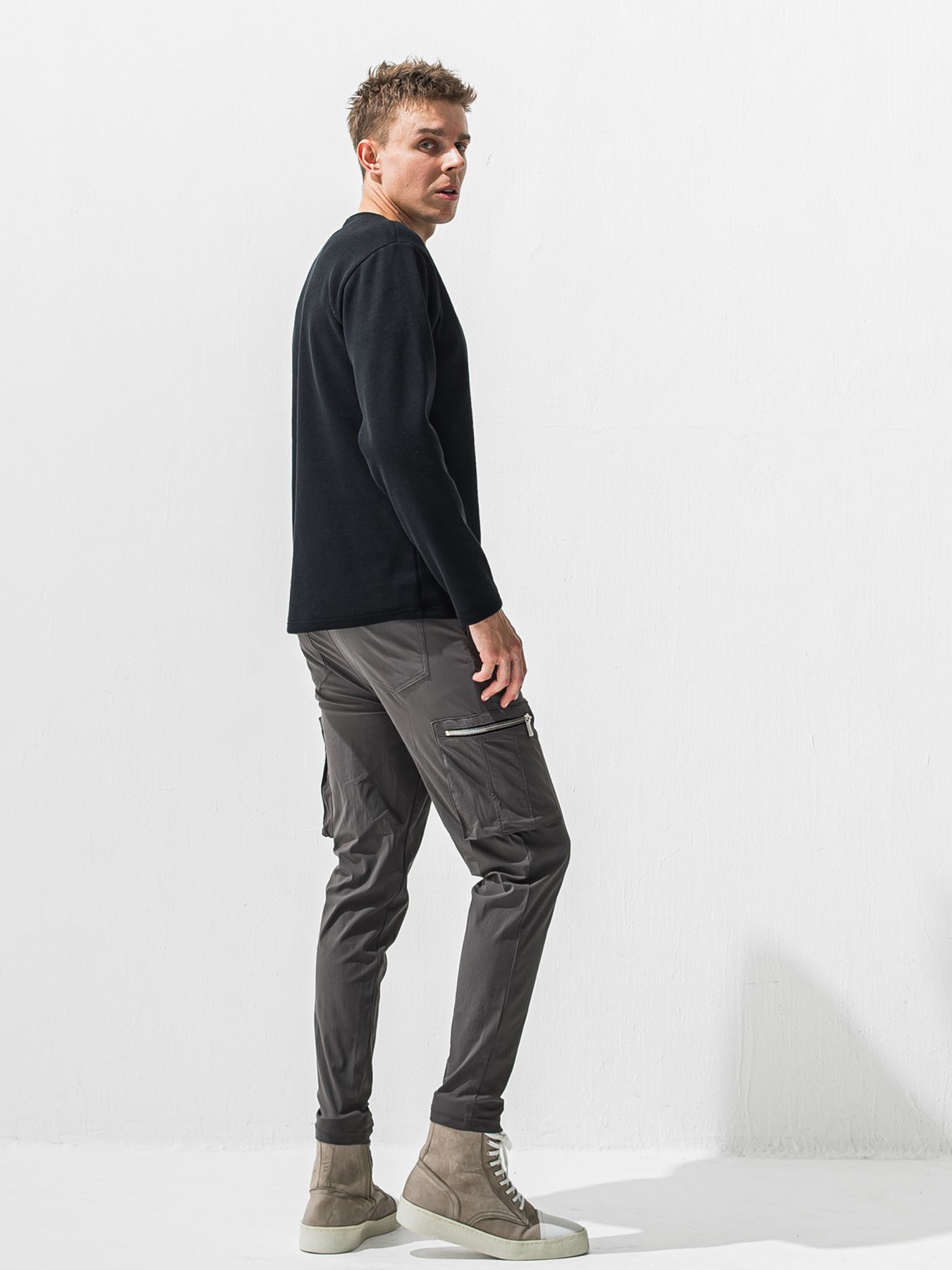 【予約品 9月6日(日) 締切】VELOURS FLEECE THERMAL HENRY / 裏起毛 ハニカムサーマル ヘンリーネック / ブラック