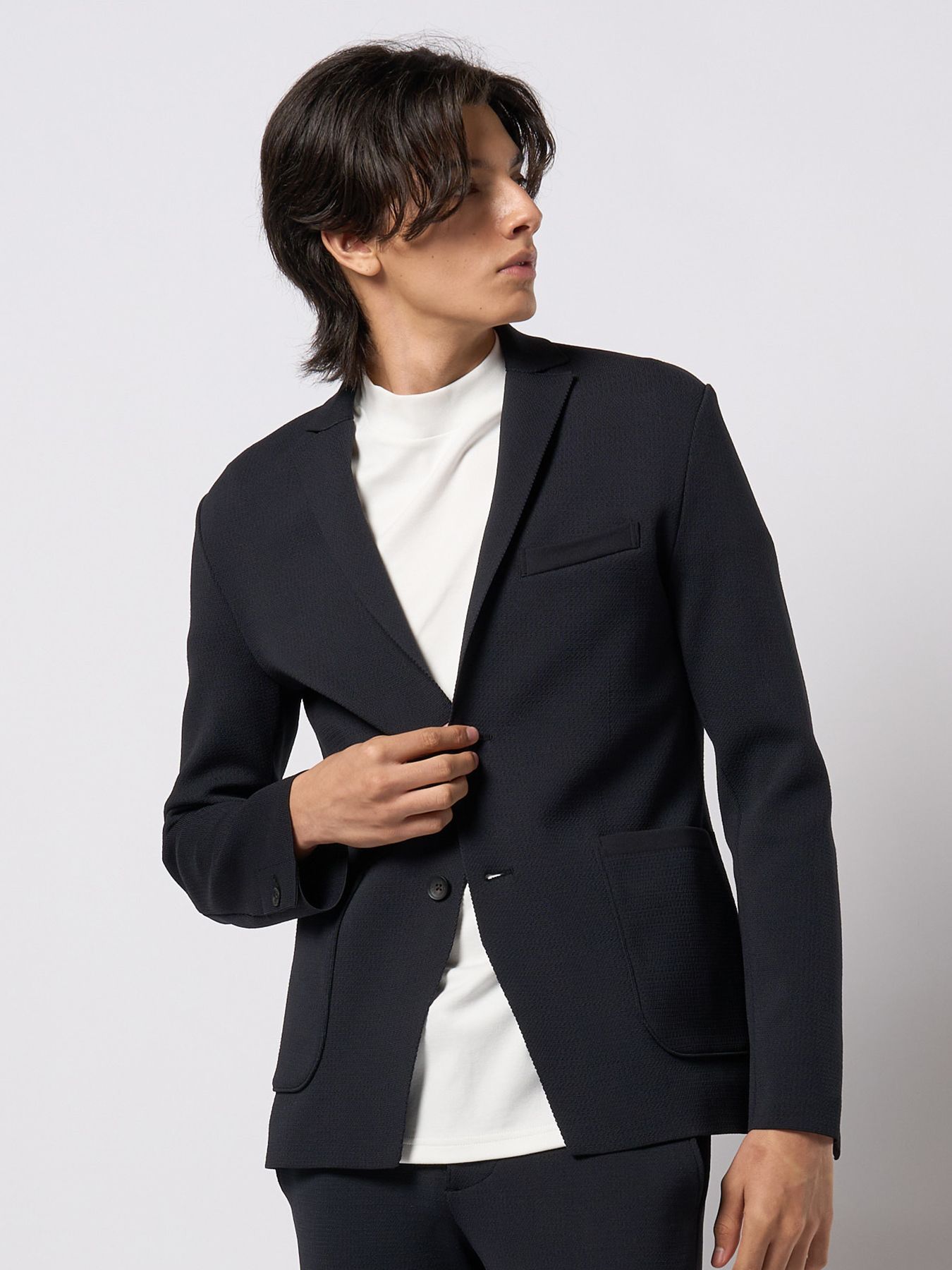 【予約品 9月23日(火) 締切】function knit jacket (jacquard check) / ファンクションニットジャケット (ジャガードチェック) / ブラックチェック