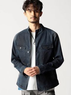 ショートスタンドカラー ブルゾン / インディゴ ブラックコーティング 【NICOLE CLUB FOR MEN】