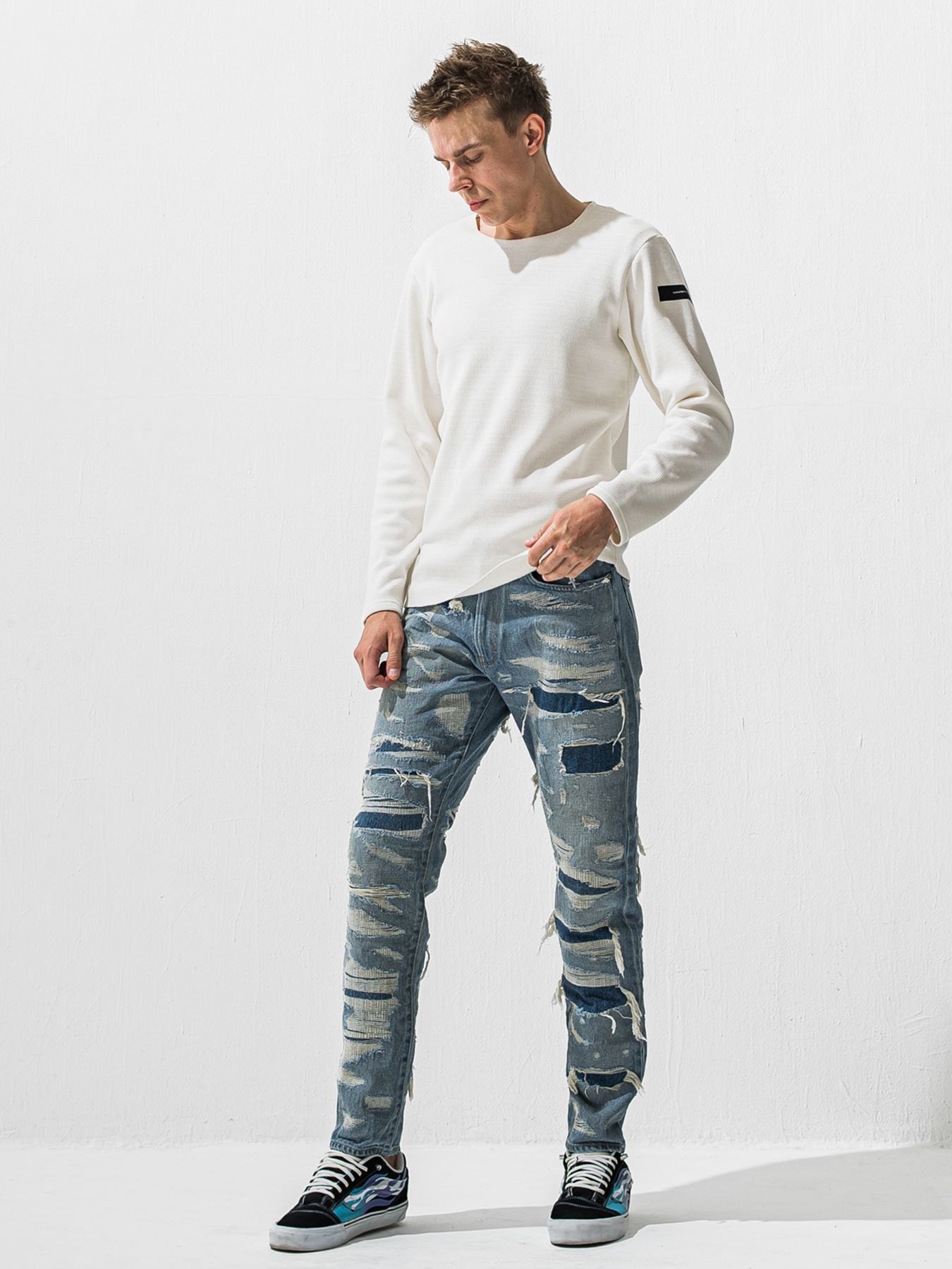 【予約品 9月6日(日) 締切】SCOTT JEANS / ライトオンスヴィンテージジーンズ / インディゴ スペシャルクラッシュ