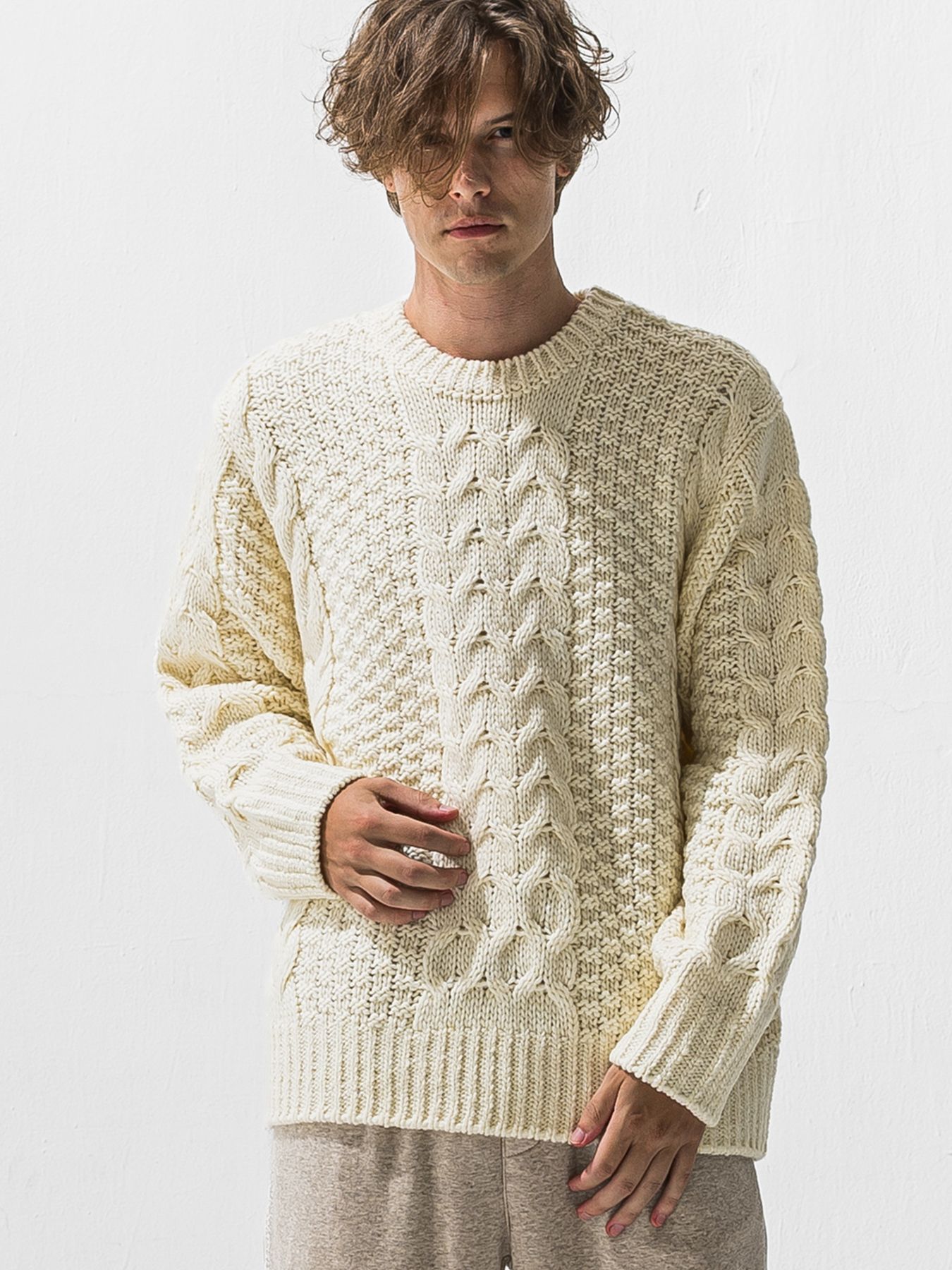 【予約品 9月6日(日) 締切】CABLE LAW SWEATER / ケーブル編みローゲージセーター / オフ