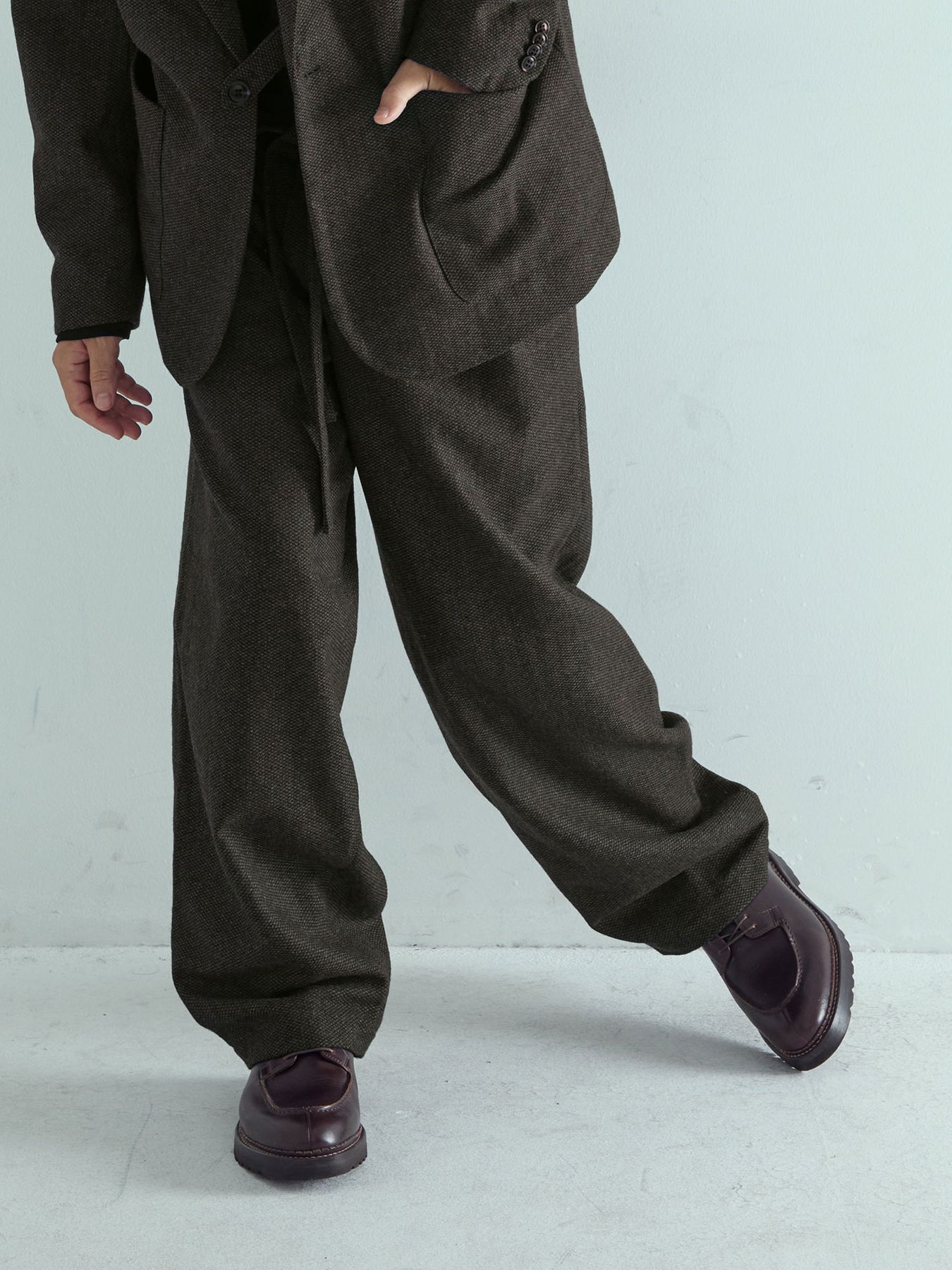 【予約品 】LOUNGECUT TORAUSERS / ワイドトラウザーズ / ダークブラウン×ブラック