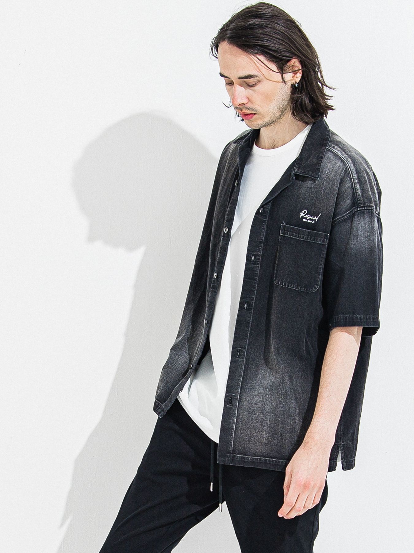 【予約品 】ZACK HALF DENIM SHIRT / ザックハーフスリーブデニムシャツ / ブラックプリント