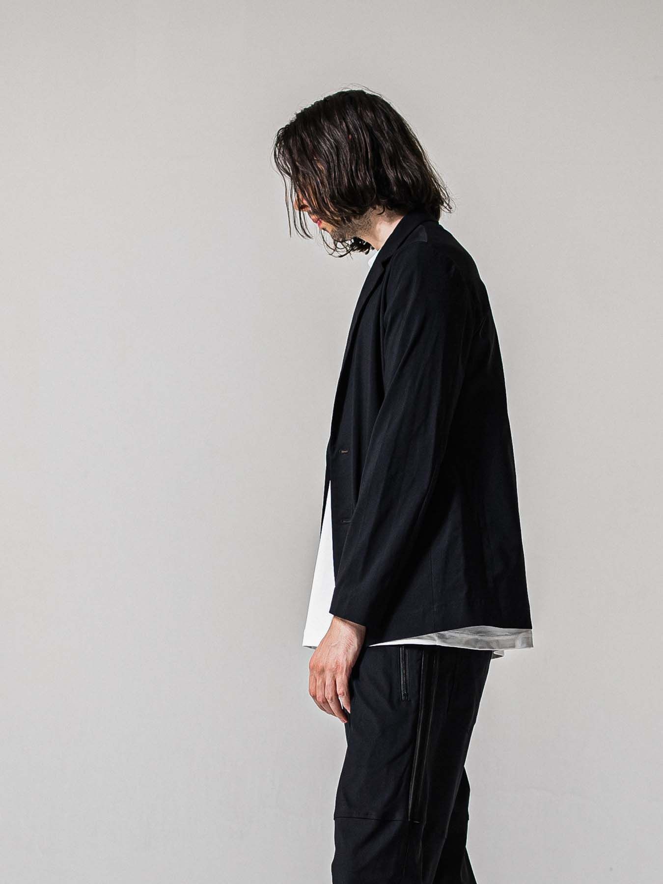 【予約品 11月16日(日) 締切】GARY LOOSE JACKET / ルーズフィット ジャージ テーラードジャケット / ナイロンブラック