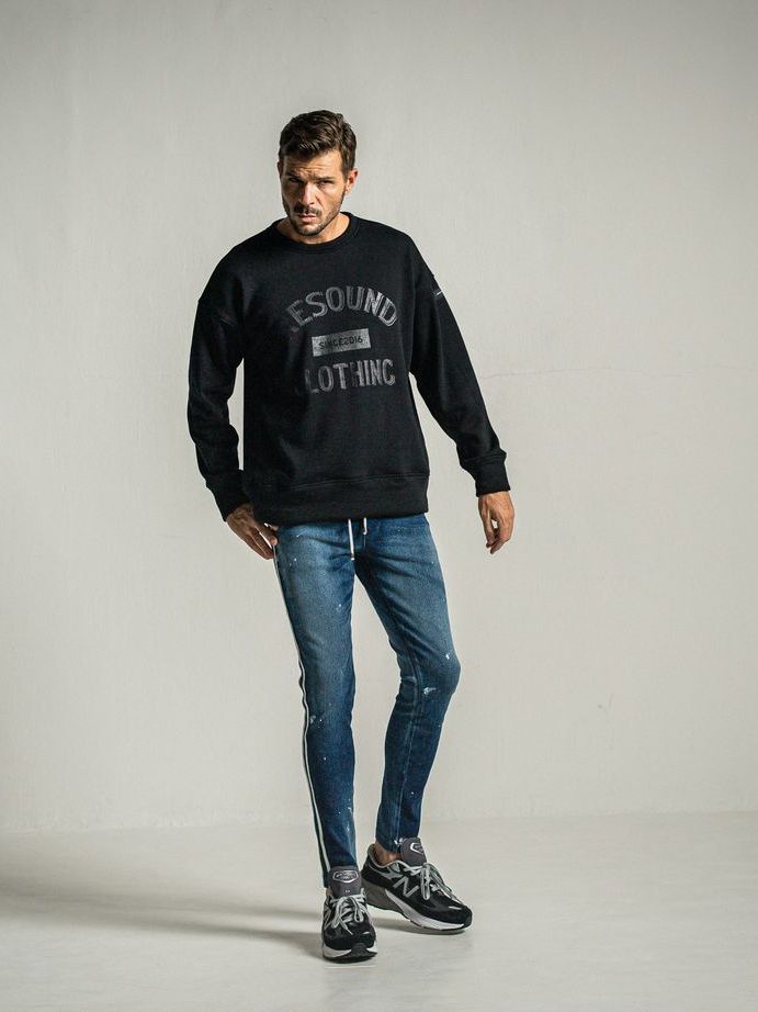 《予約9月1日18時締め》 college  velours fleece drop trainer  / ルーズトレーナー / ブラック