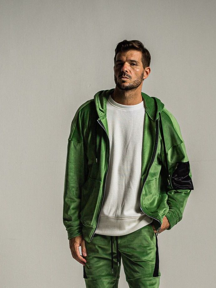《予約9月1日18時締め》 veloursfleece zip loose hoodie  / パーカー / グリーン