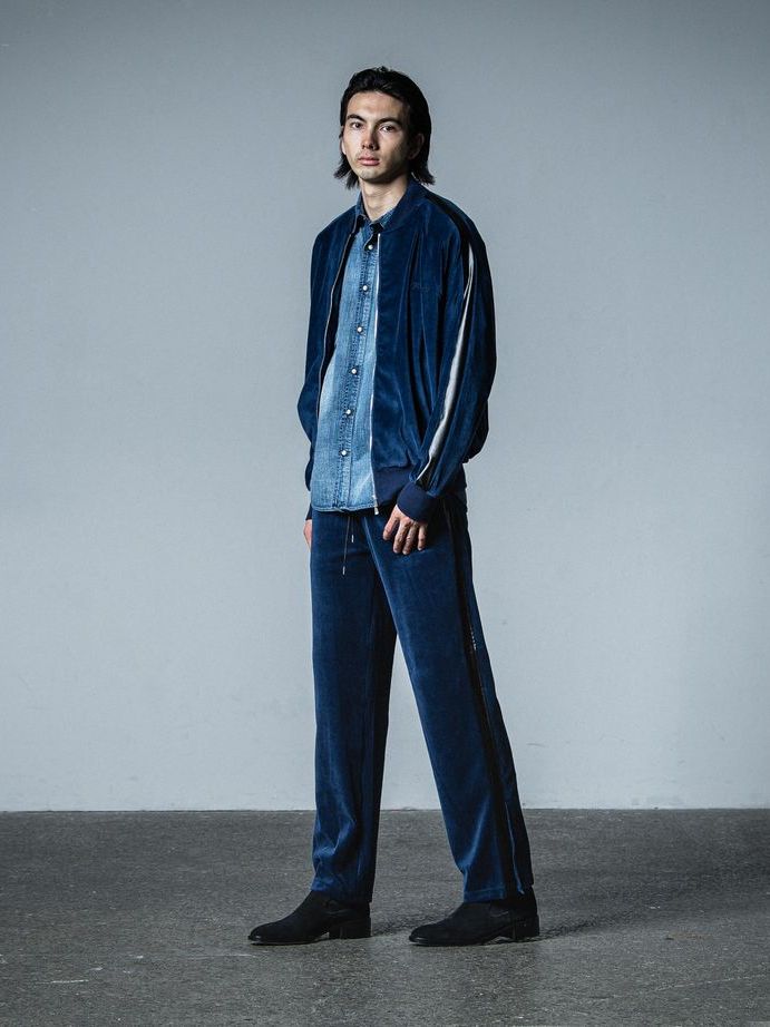 《予約品》 VELOUR SEMI WIDE PT  / ベロアラインワイドパンツ / ネイビー