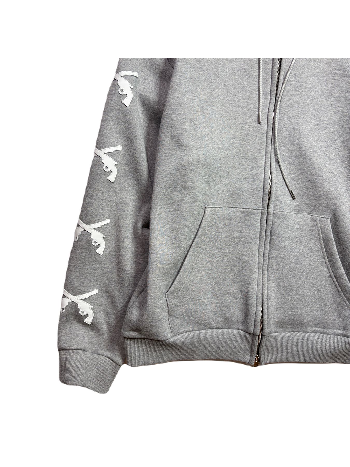 【予約品 3月9日(月) 18:00 締切】LEATHER PATCH HOODIE / レザーパッチ ジップフーディ  / グレー