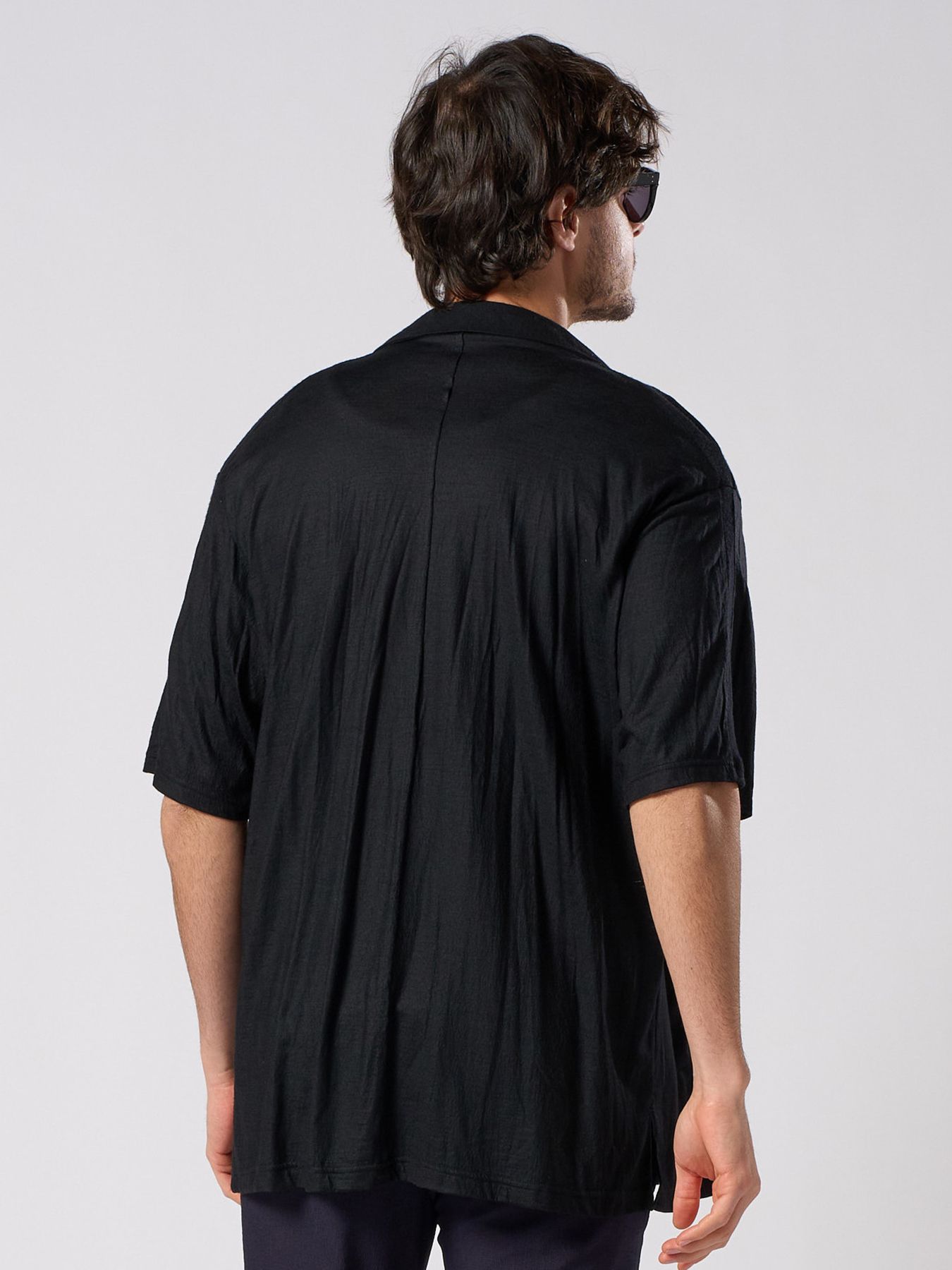 【予約品 1月25日(日) 締切】ex.comfy wool open collar shirt / サマーウール オープンカラーシャツ / ブラック