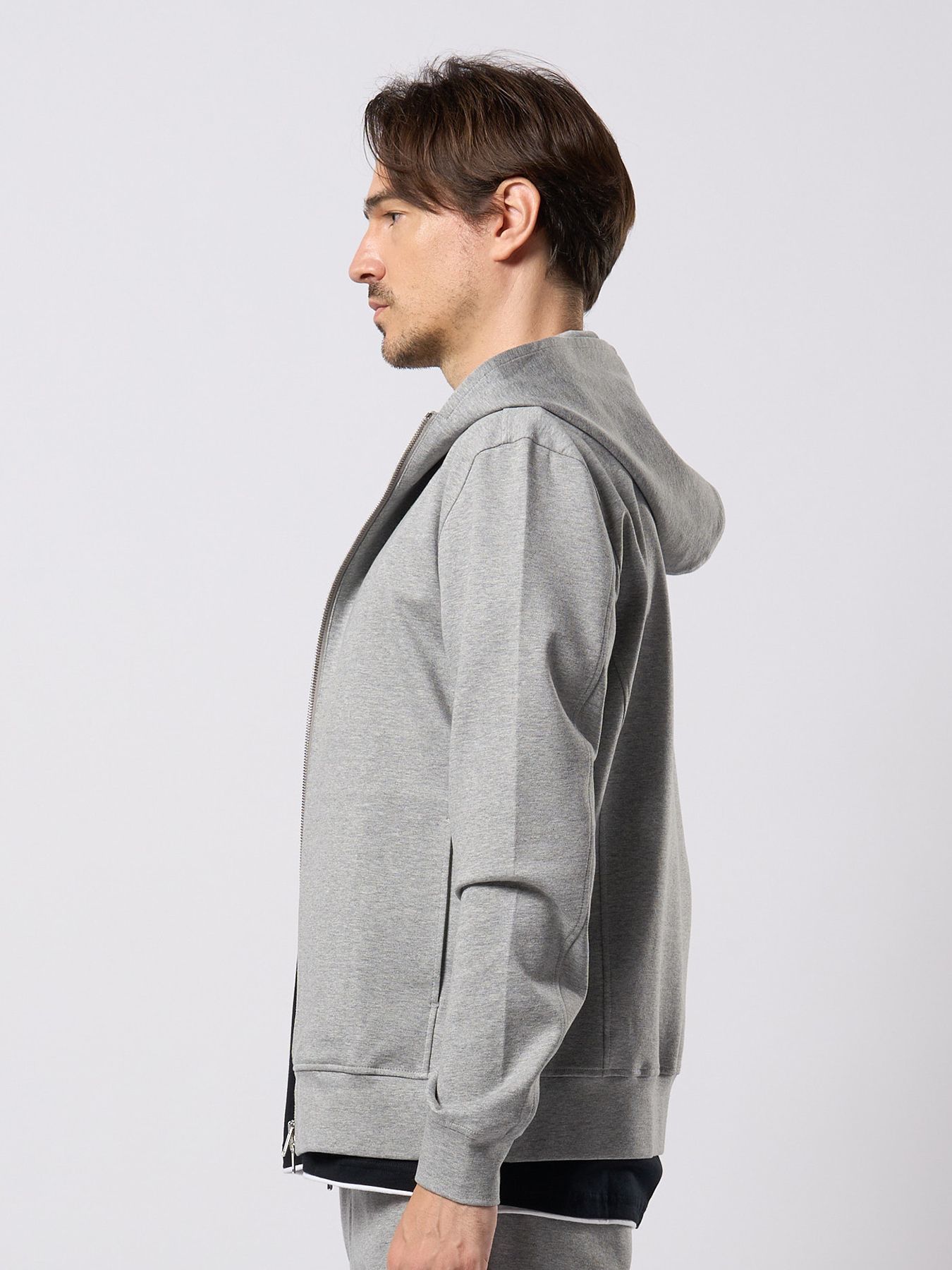 【予約品 9月23日(火) 締切】high neck zip-up parka / ハイネック ジップアップパーカー / 杢グレー