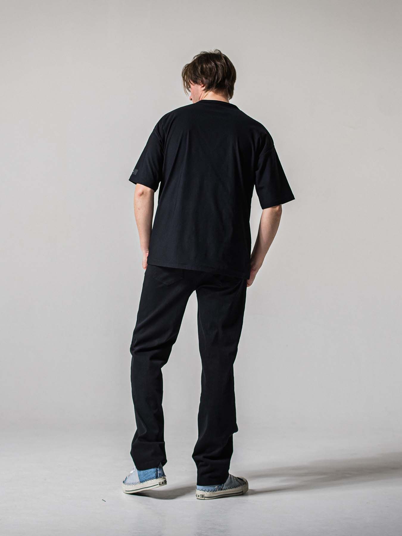 【予約品 11月16日(日) 締切】DENIM JERSEY WIDE PT / デニムジャージ セミワイドシルエット ワンタックイージーパンツ / ブラック