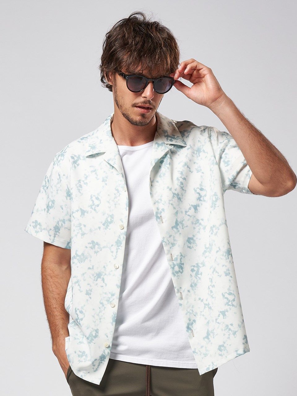 《予約品》 patterned s/s shirt / ハワイアンシャツ / ライトブルー
