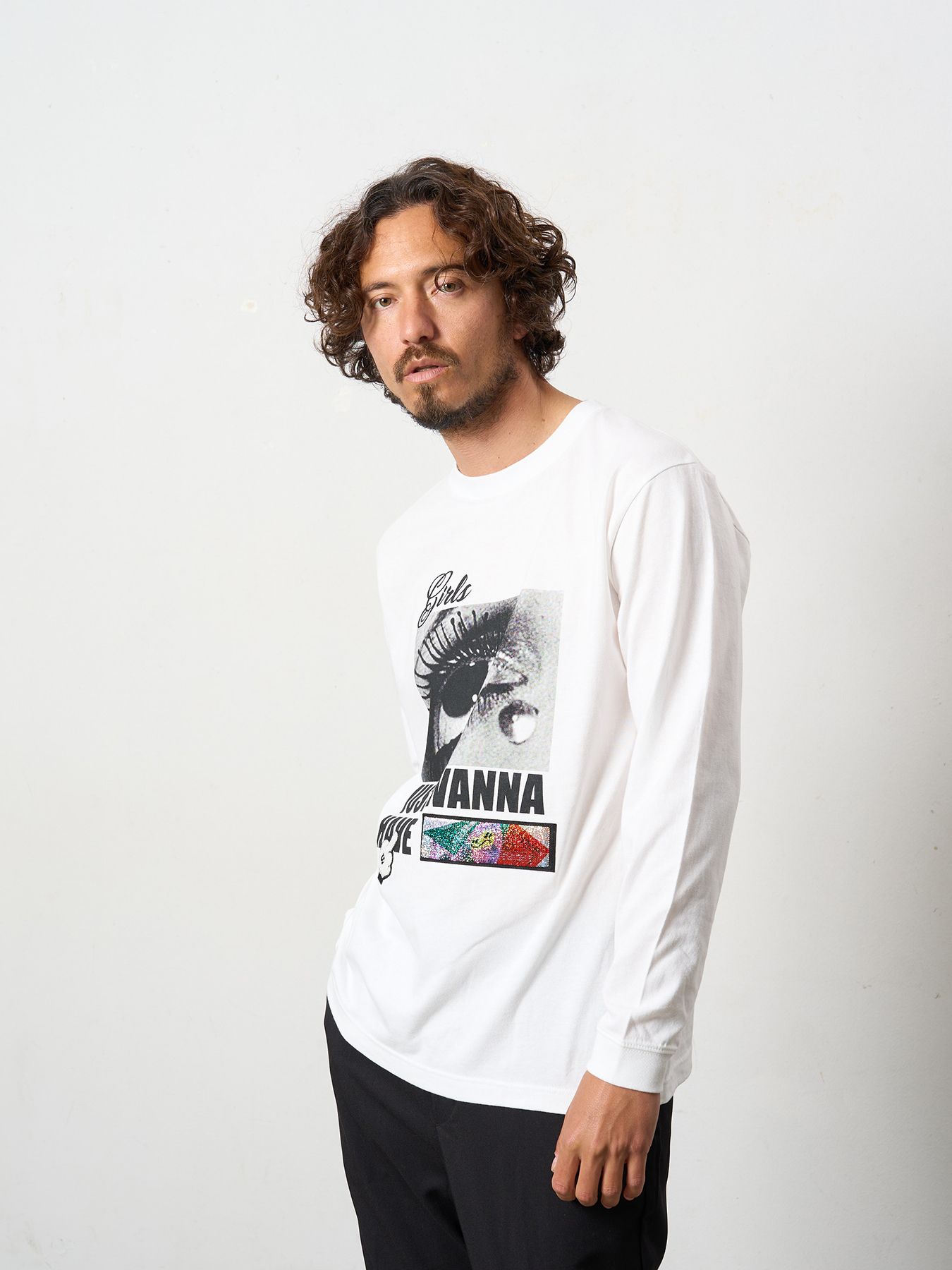 【予約品 5月8日(木) AM10時 締切】 5.6ozコットン天竺JUST WANNA HAVE FUNSシークイン LS Tシャツ / ホワイト