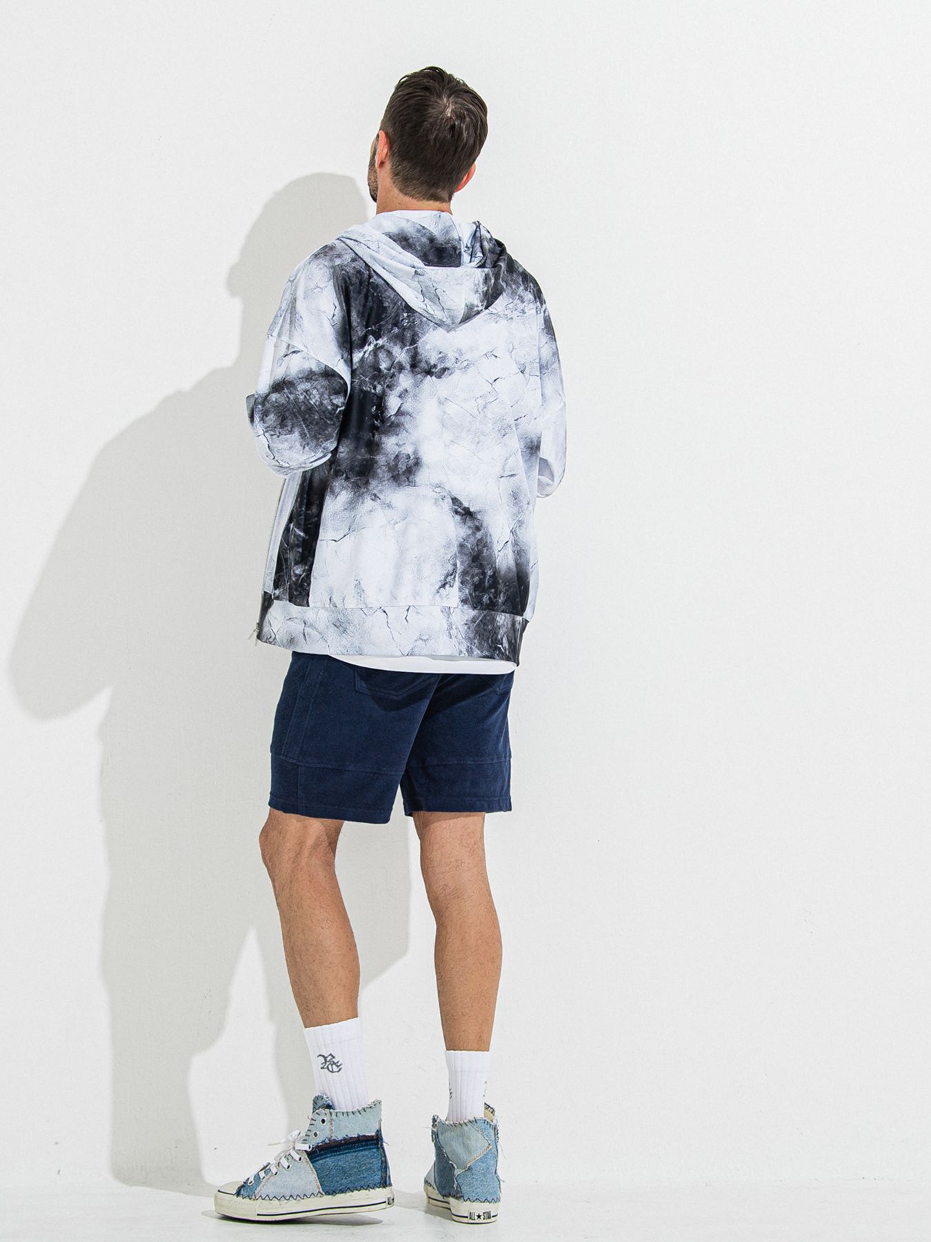 【予約品】RASH OVER ZIPUP HOODIE / ラッシュガード オーバーサイズジップアップパーカー / マーブルホワイト