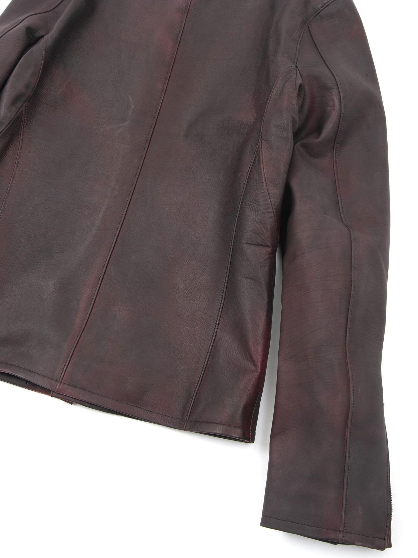 Full tanned Calfskin Garment Burning Dyed Semi Double Riders / カーフスキン  セミダブルライダース / ELEVEN（イレブン）クリムゾンレッド