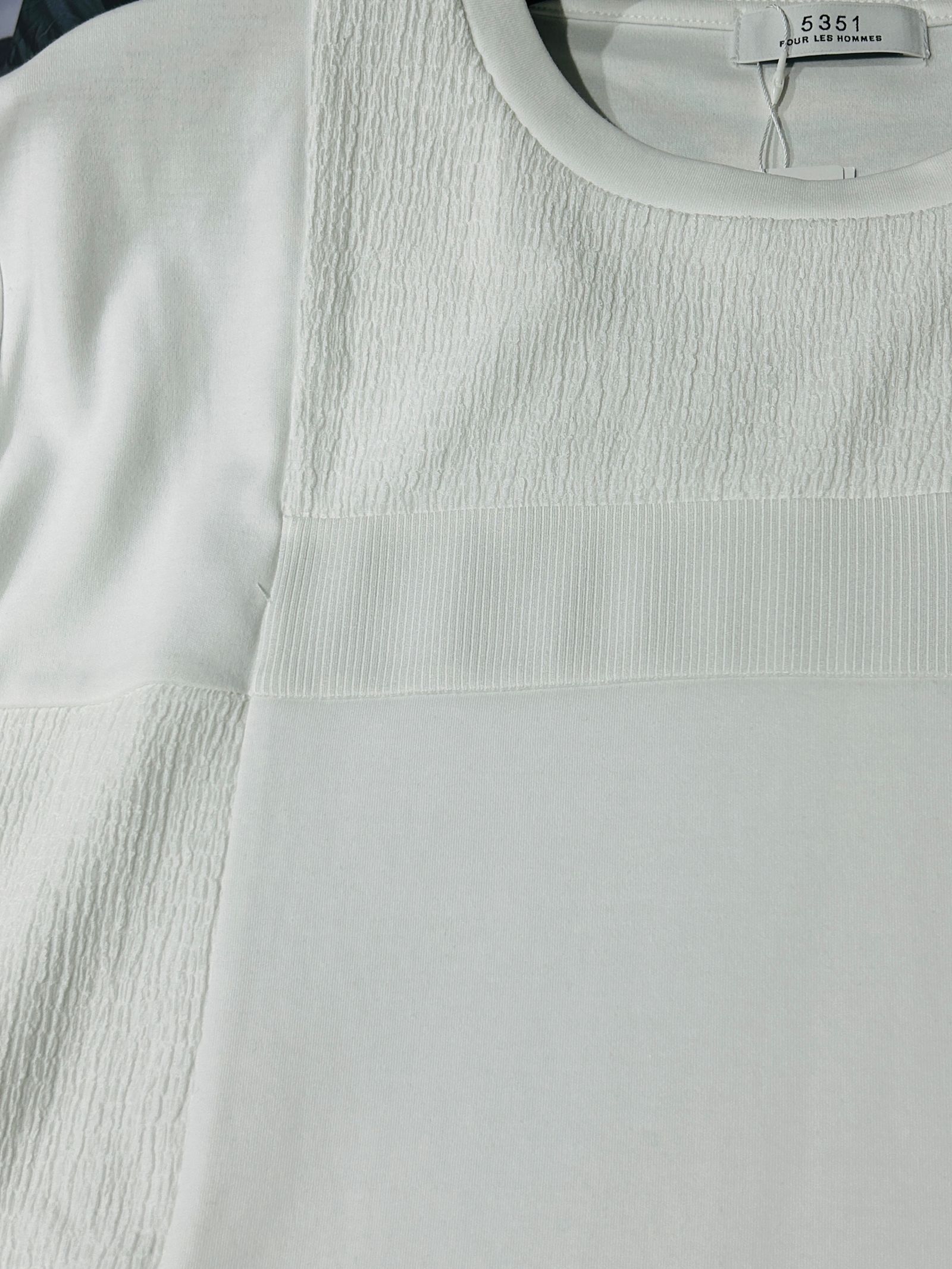 3素材コンビネーション 長袖 TシャツWHITE【5351 POUR LES HOMMES】