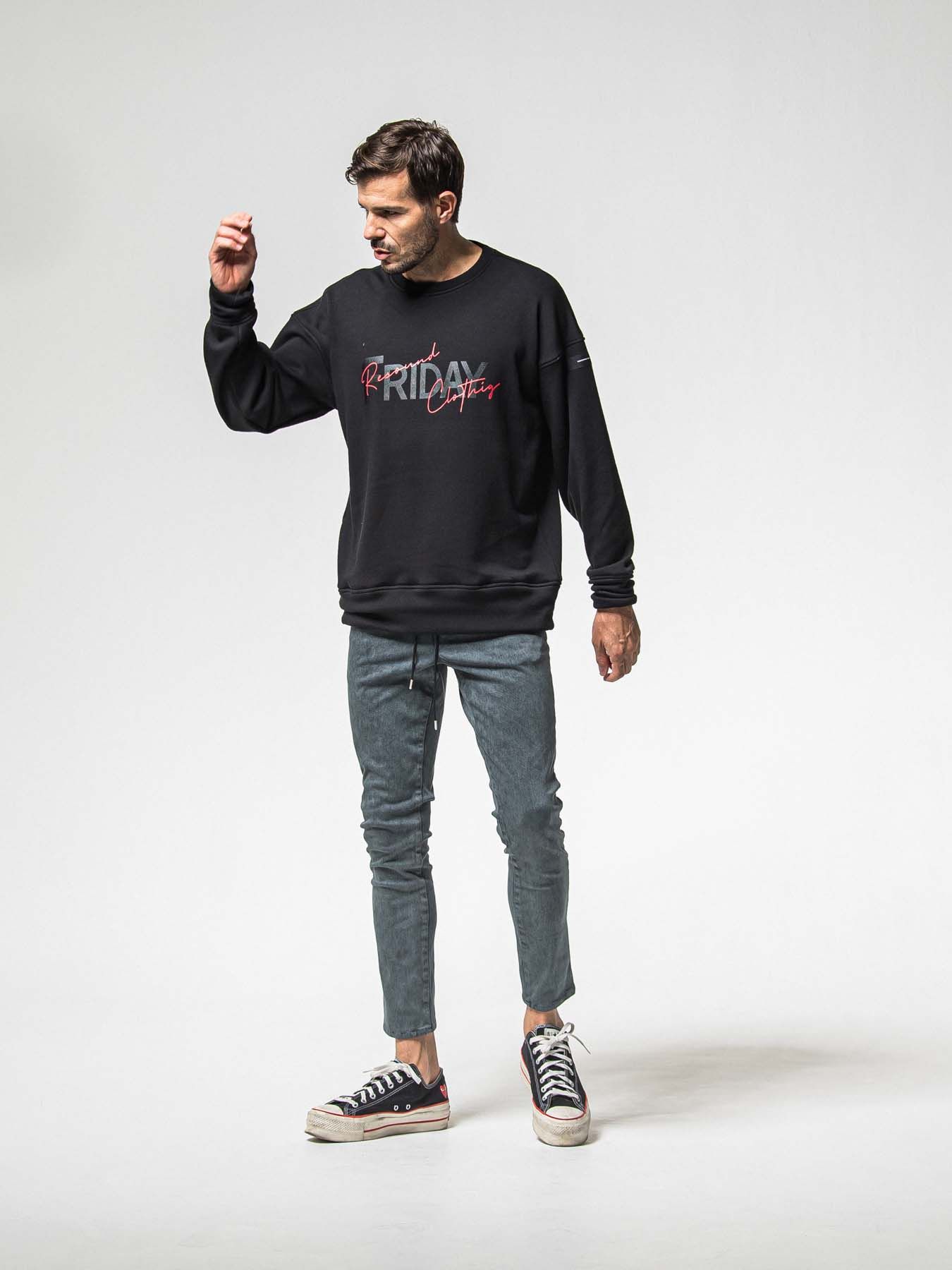 【予約品 8月31日(日) 締切】FRIDAY OLD LOGO VEROURS FLEECE TRAINER / FRIDAYコラボ オールドロゴ ベロアフリース トレーナー / ブラック