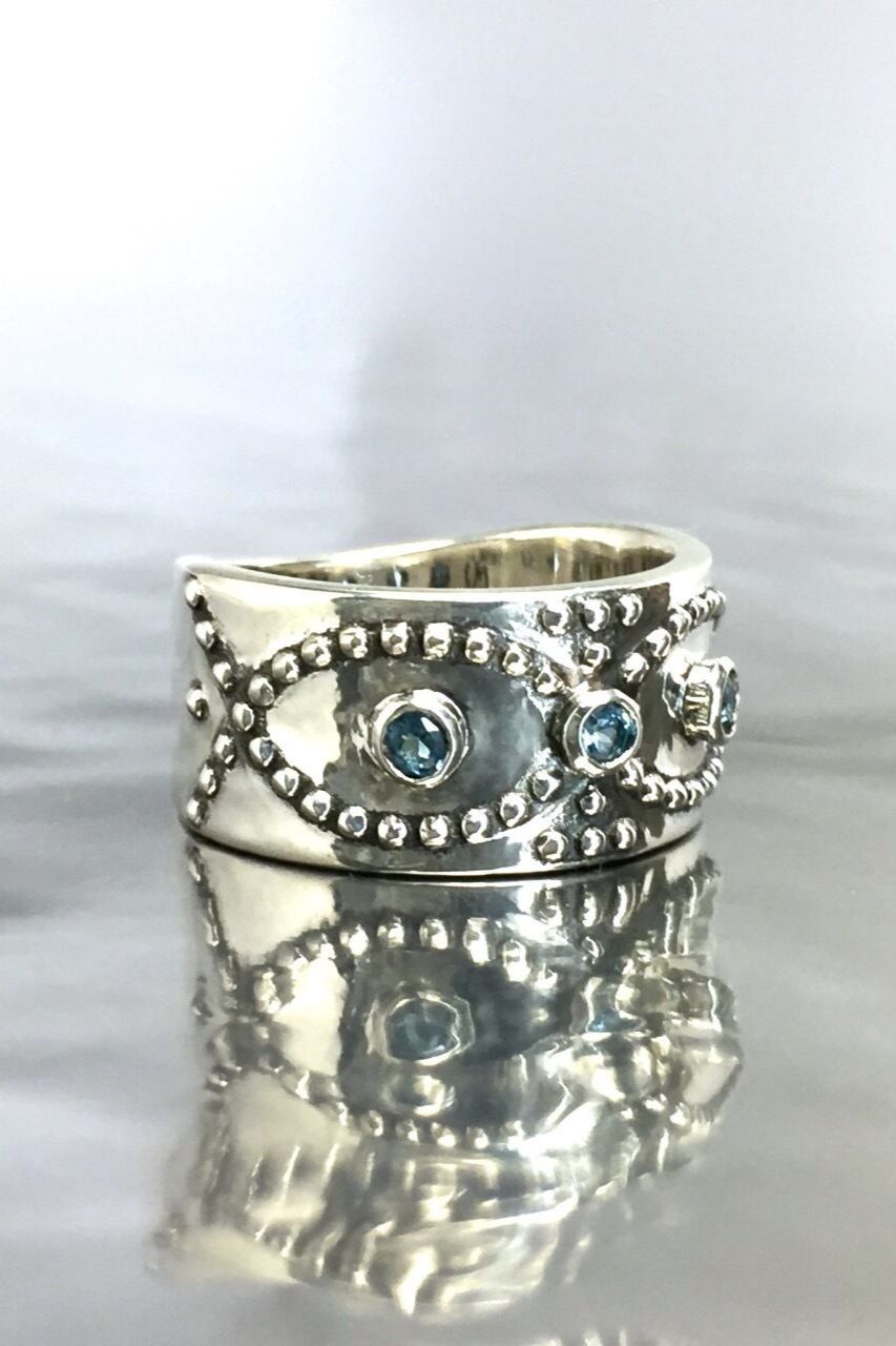 《受注生産》 STUD RING [B] with BLUE TOPAZ ブルートパーズ リング 【GOD SIZE】 注文から2～3週間後入荷予定