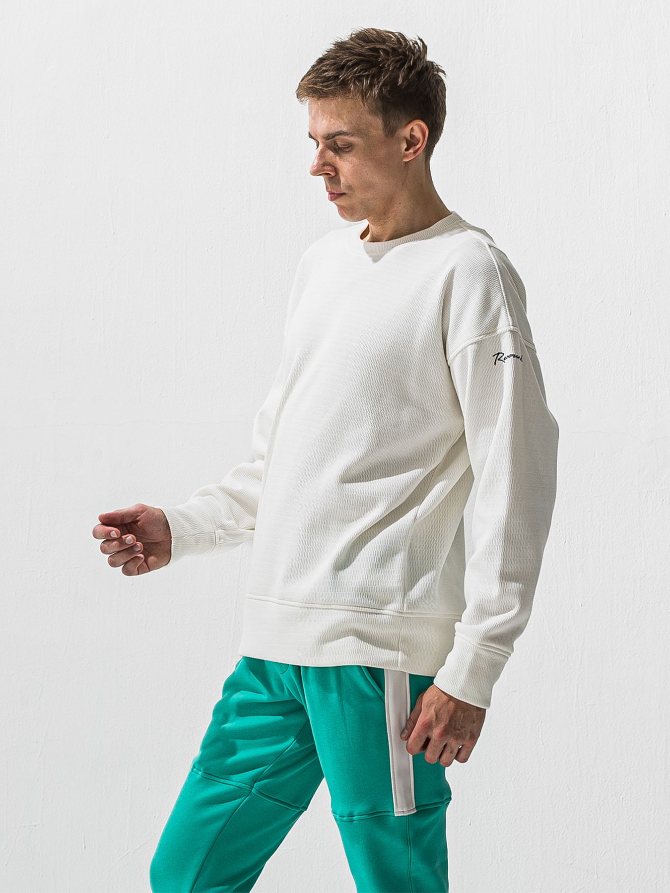 【予約品 9月6日(日) 締切】VELOURS FLEECE THERMAL LOOSE TRAINER / 裏起毛 ハニカムサーマル ルーズトレーナー / ホワイト