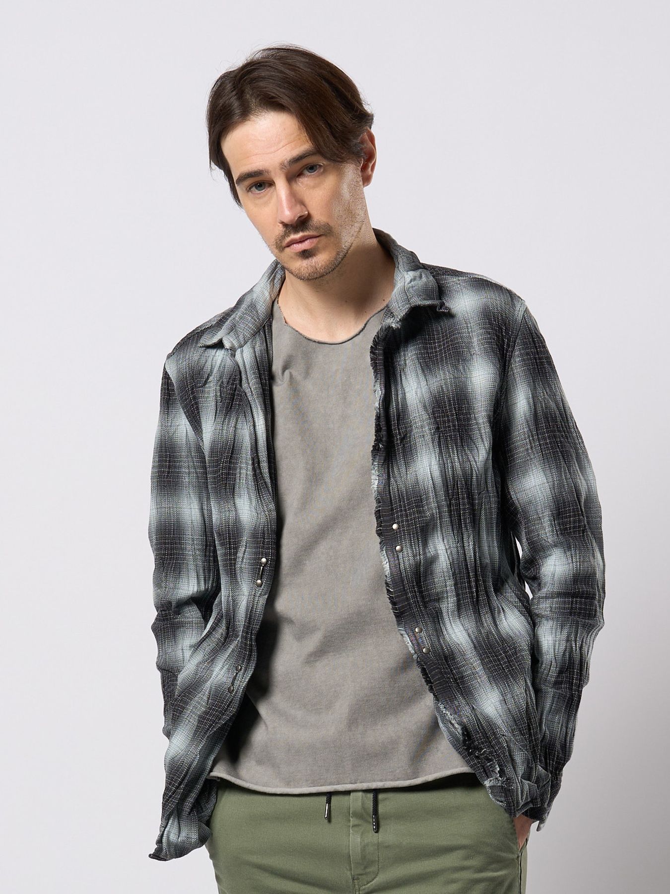 【予約品 9月23日(火) 締切】2-hook check / 2フック チェックシャツ / ブラック