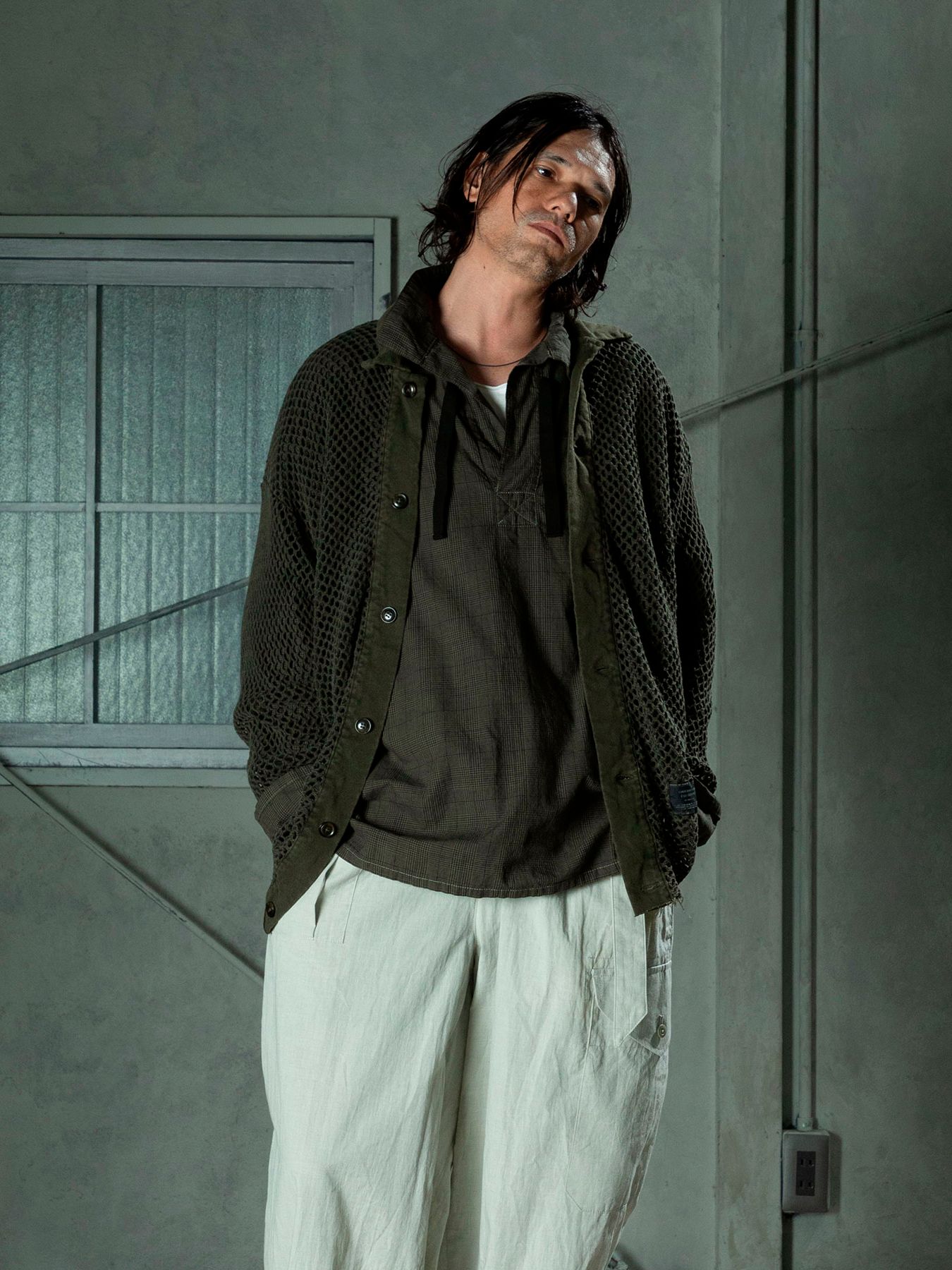 【予約品 11月9日(月) 締切】TRAWLCARDIGAN / ピグメントメッシュカーディガン / カーキ