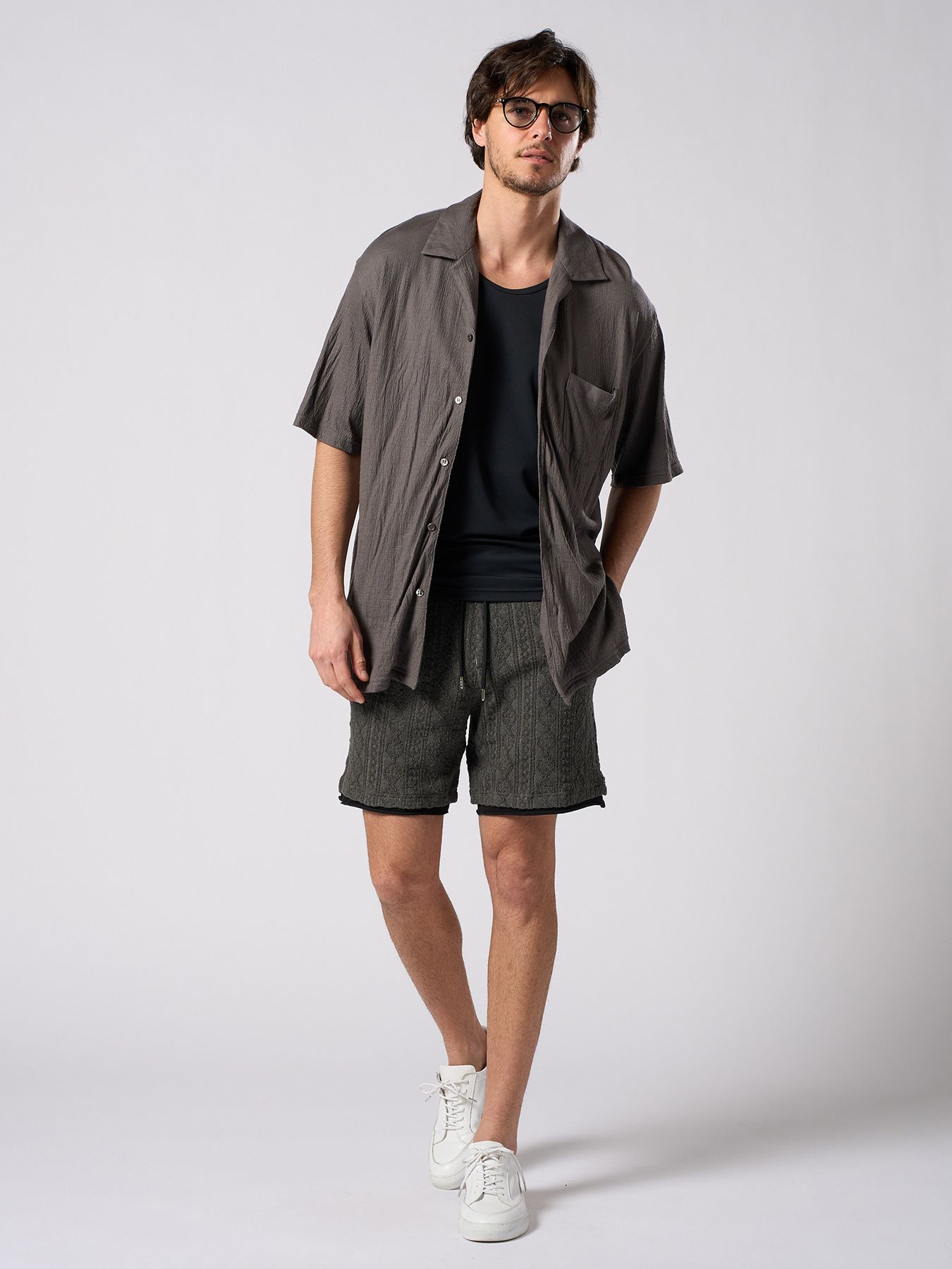 【予約品 1月25日(日) 締切】ex.comfy wool open collar shirt / サマーウール オープンカラーシャツ / スチールグレー