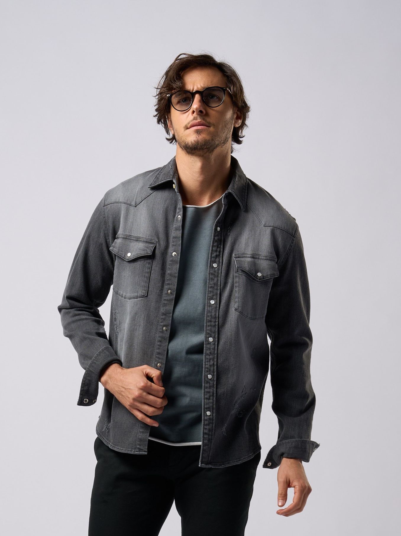 【予約品9月19日 10時締め】 light crash western shirt / ウエスタンシャツ / usedブラック