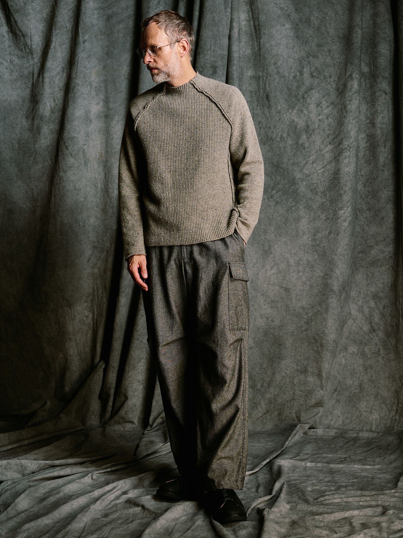 【予約品 4月19日(日) 18時締切】lomond×powder line high-neck knit / ライン ハイネックニット / グレー