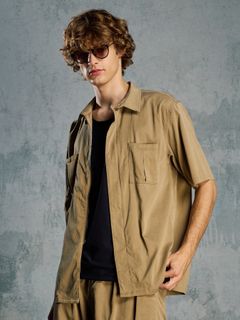 【予約品 1月25日(日) 締切】front-zip shirt H/S / フロントジップ ハーフスリーブシャツ / ダルベージュ