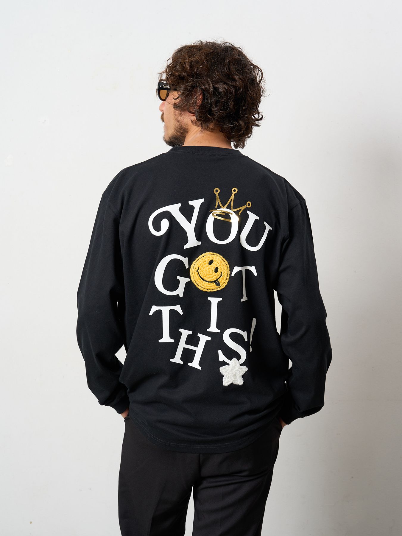 5.6ozコットン天竺 YOU GOT THIS シークインLS Tシャツ / ブラック