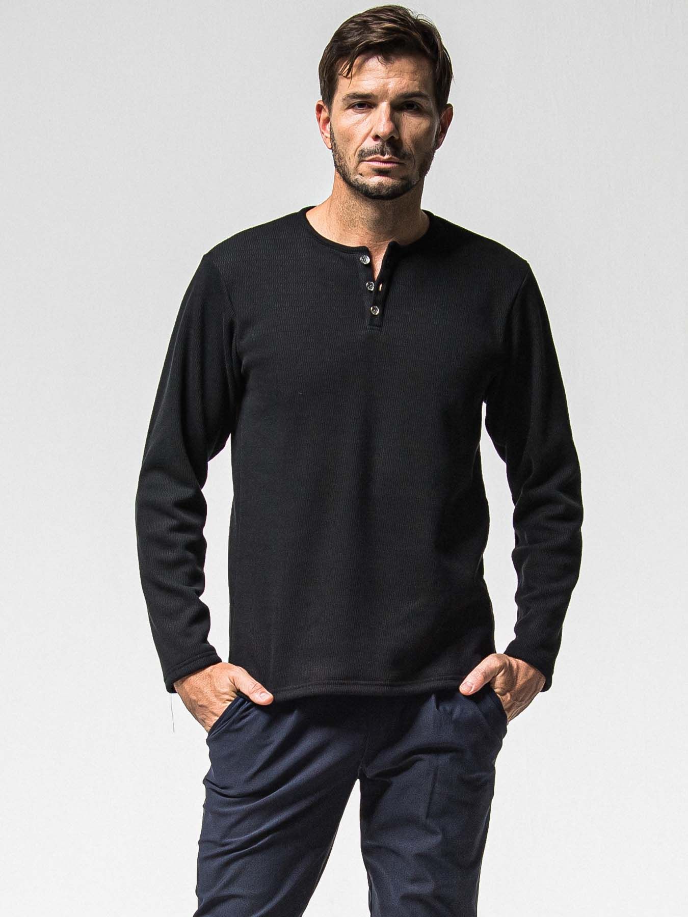【予約品 8月31日(日) 締切】VELOURS FLEECE THERMAL HENRY / ベロアフリース サーマル ヘンリーネック / ブラック