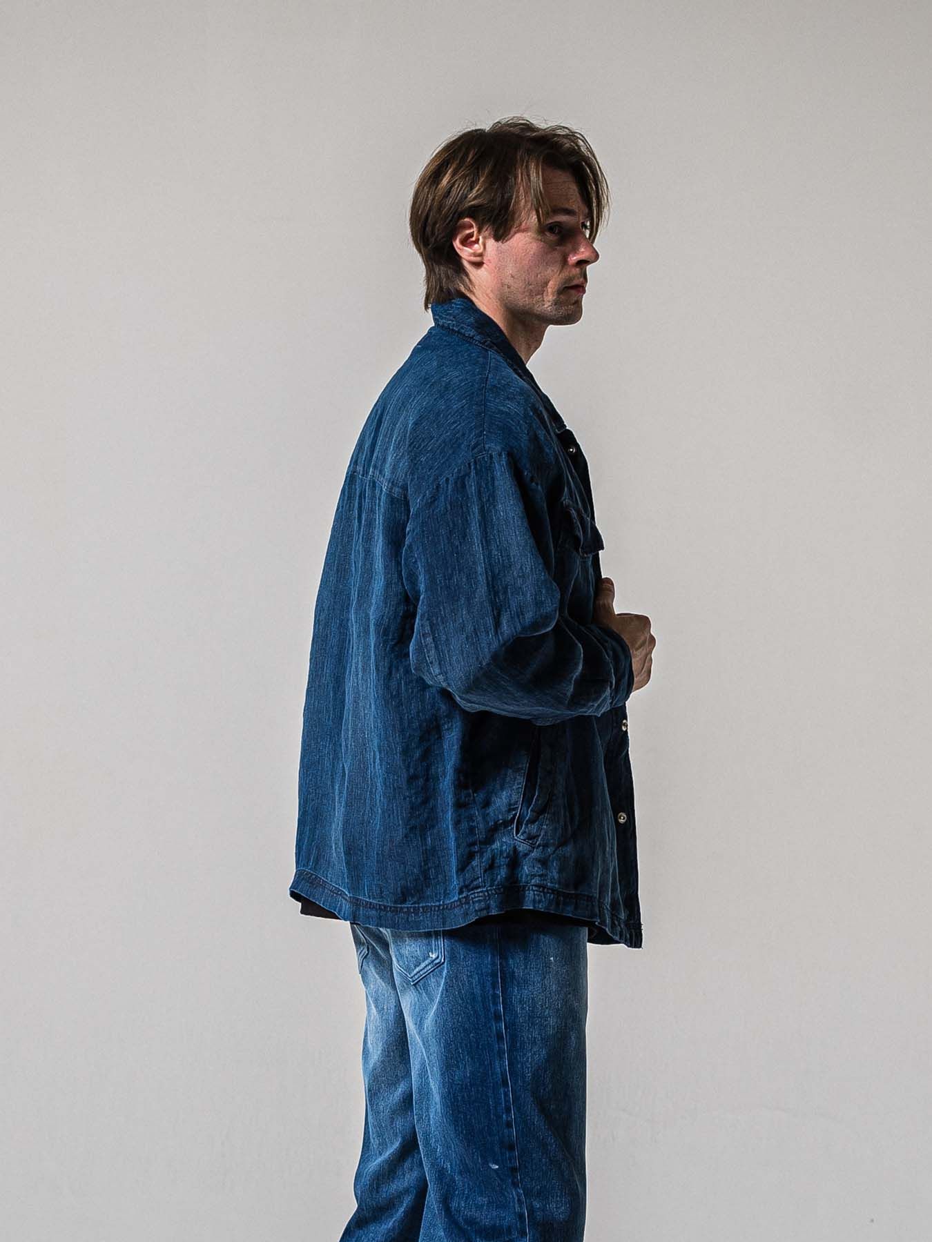 【予約品 11月16日(日) 締切】INDIGO LINE JACK SHIRTS / インディゴ リネン CPOジャケット / ダークインディゴ