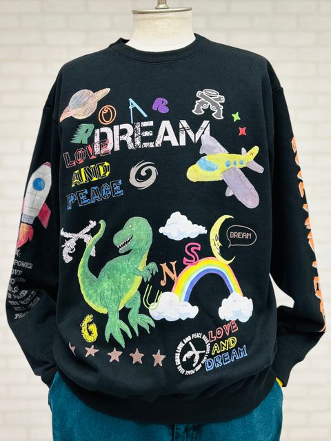 DINOSAUR CREWNECK  / スウェット / ブラック・カラフル  【roarguns 】