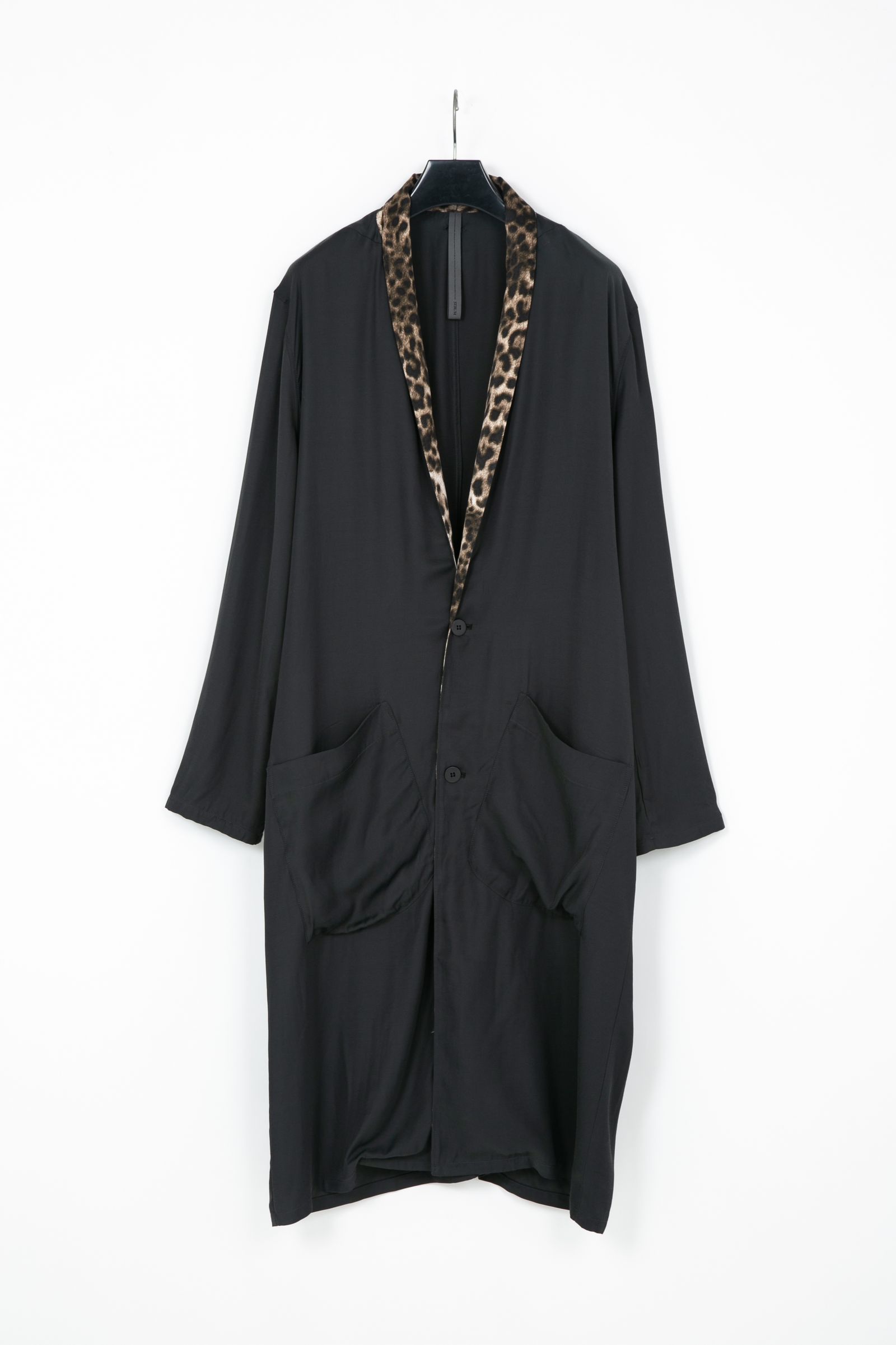 RayonTwill & Leopard Printed Satin Long Gown / ブラック×レオパード 【STRUM】