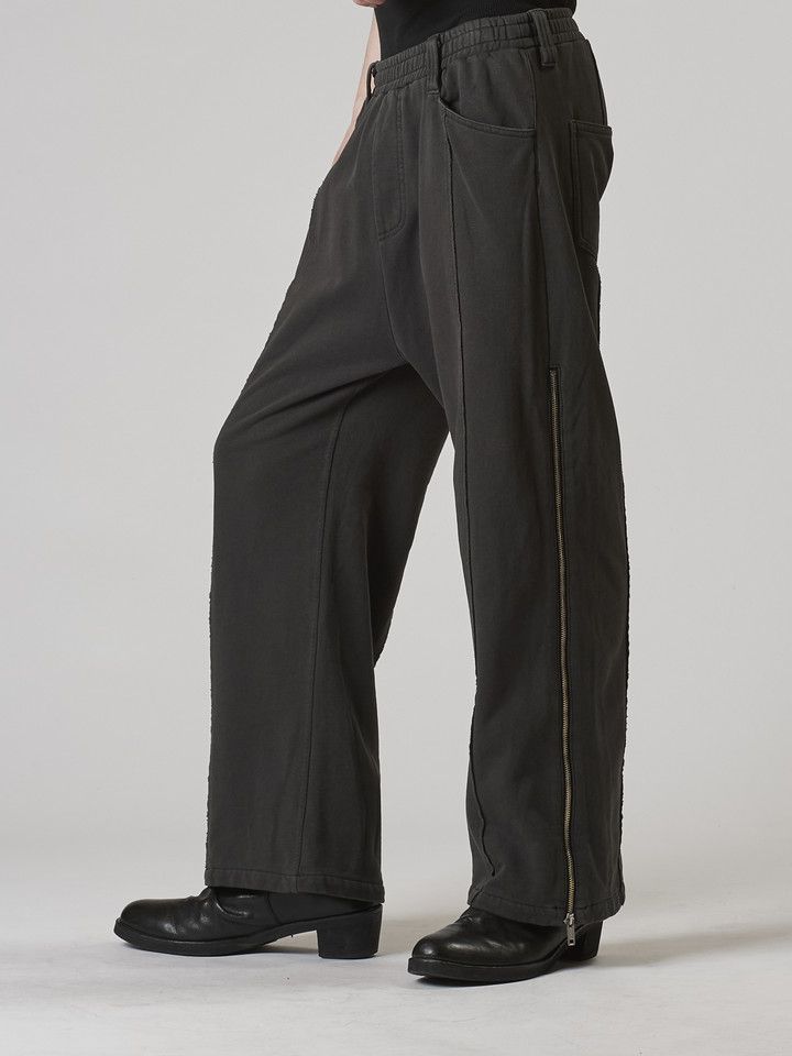 サイドZIPワイドイージーフレアPANTSブリーチ加工グレー
