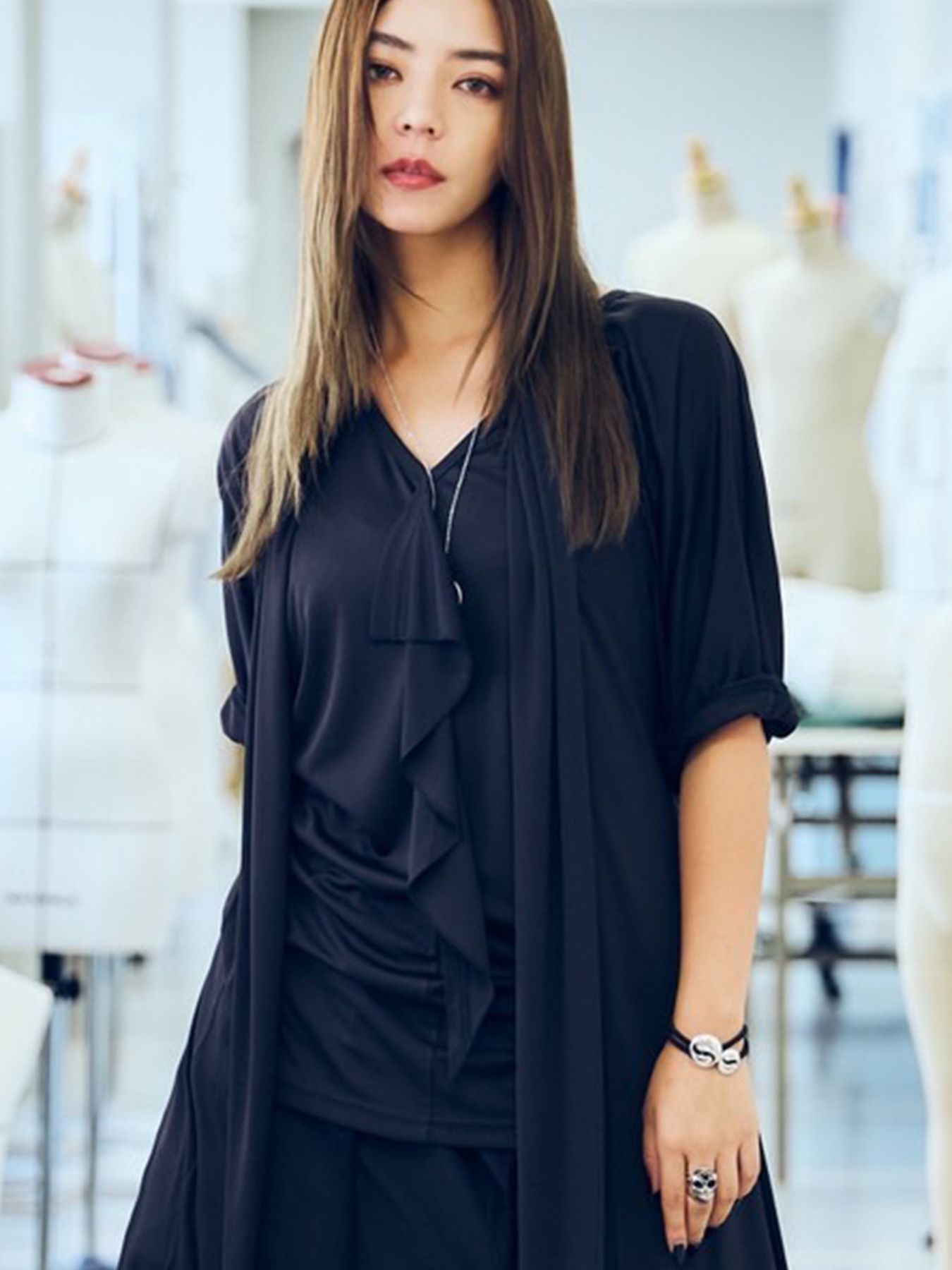 【予約品 】KIMONO Frill T-Shirt / 着物スリーブ フリルTシャツ / ブラック